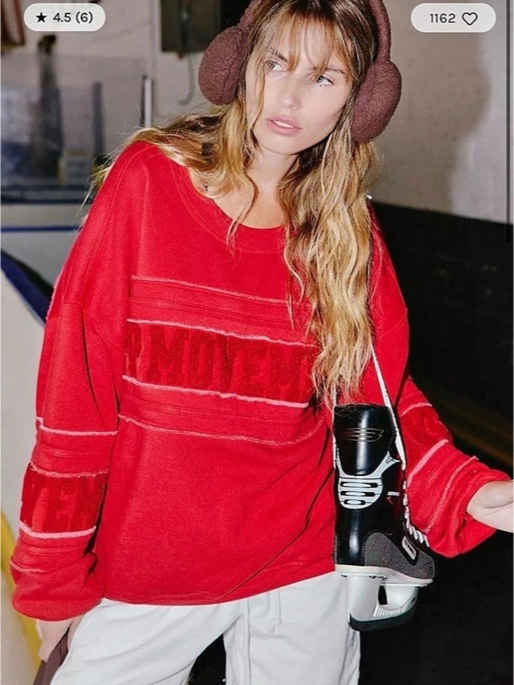 Free People Movement All Star Chenille Logo Pullover Candy Apple XS NWT